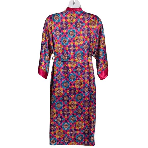 Vintage Delicates Satin Pajama Set Colorful Pink Paisley PJs & Robe Medium 12-14 - Picture 13 of 16